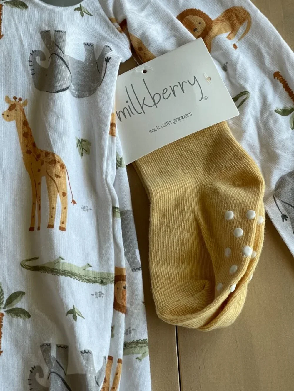 Entire Closet $5! NEW Milkberry 3 Piece Bamboo PJs Pajamas & Grip Socks, Safari
